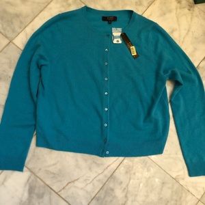 Alex Marie 100% Cashmere Turquoise Cardigan Sz XL